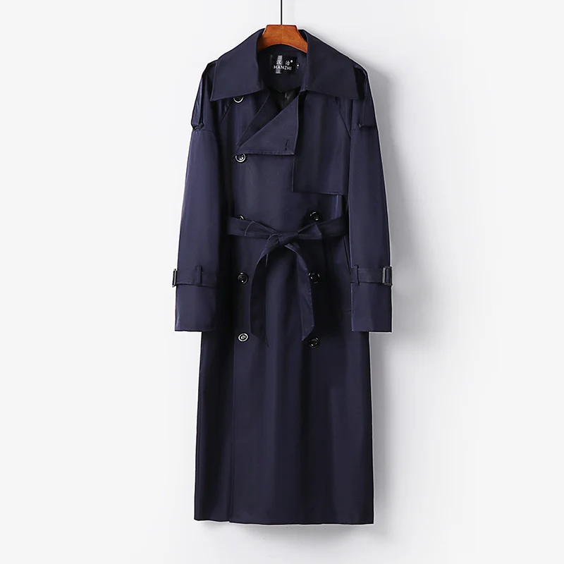 Herren Langer Doppelreihiger Trenchcoat mit Taillengürtel, Epauletten und klassischem Schalkragen Nord Taschen