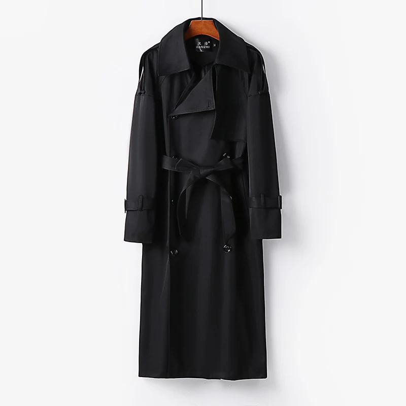 Herren Langer Doppelreihiger Trenchcoat mit Taillengürtel, Epauletten und klassischem Schalkragen Nord Taschen