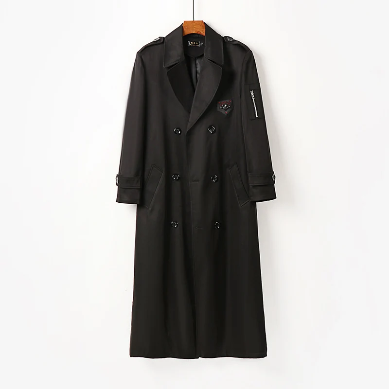 Herren Langer Doppelreihiger Trenchcoat mit Gürtel, Epauletten und Reißverschluss-Ärmeltasche Nord Taschen