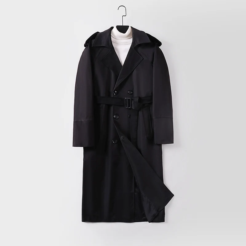 Herren Langer Doppelreihiger Trenchcoat mit Bindegürtel und Epauletten Nord Taschen