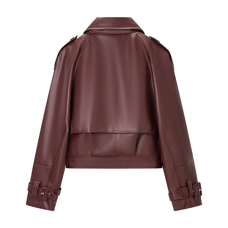 Damen Kurz geschnittene Bikerjacke aus Lederoptik mit asymmetrischer Reversklappe und Taillenriegel Nord Taschen