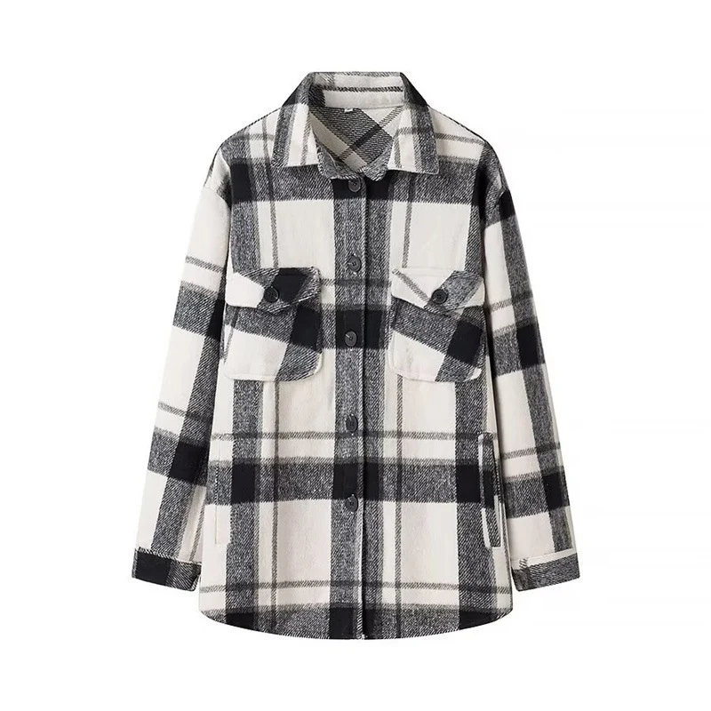 Damen Karo-Übergangs‑Shacket aus weichem Flanell mit aufgesetzten Brusttaschen Nord Taschen