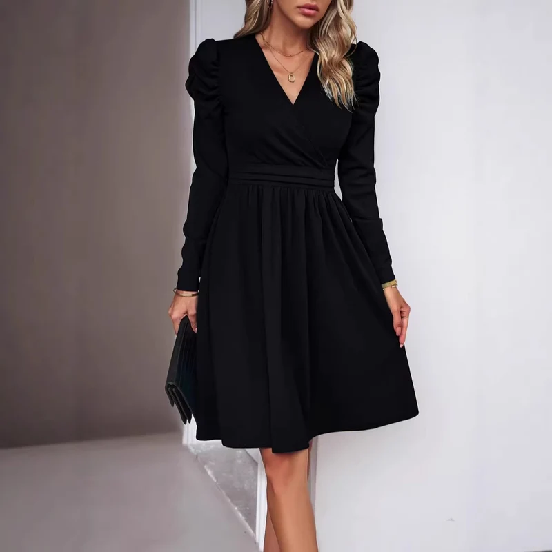 Damen Elegantes Wickelkleid mit Puffärmeln Nord Taschen 1788131704