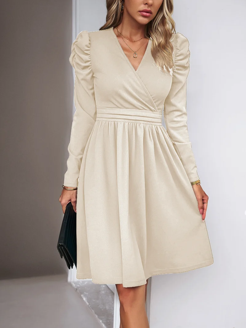 Damen Elegantes Wickelkleid mit Puffärmeln Nord Taschen 1788131704