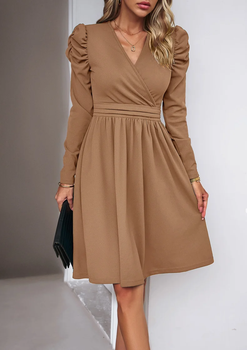 Damen Elegantes Wickelkleid mit Puffärmeln Nord Taschen 1788131704
