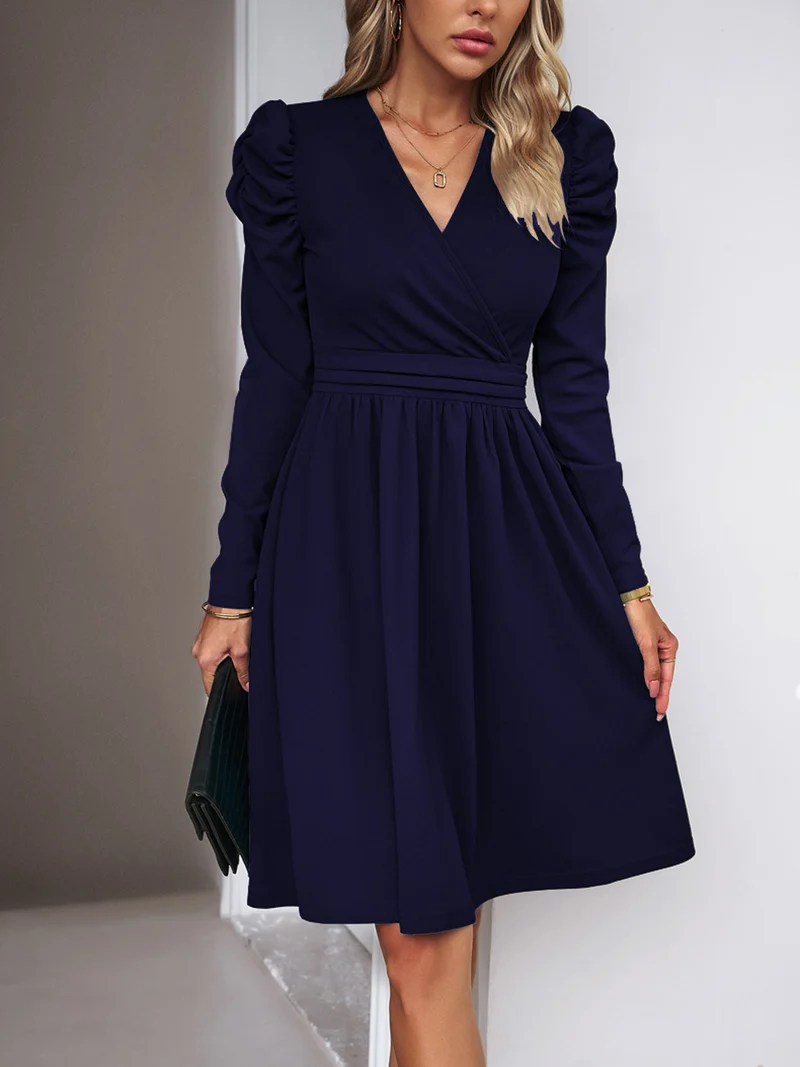 Damen Elegantes Wickelkleid mit Puffärmeln Nord Taschen 1788131704