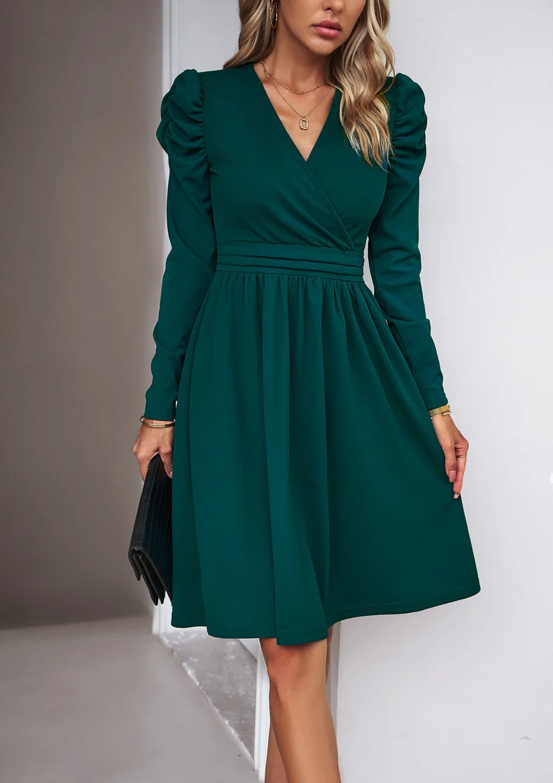 Damen Elegantes Wickelkleid mit Puffärmeln Nord Taschen 1788131704