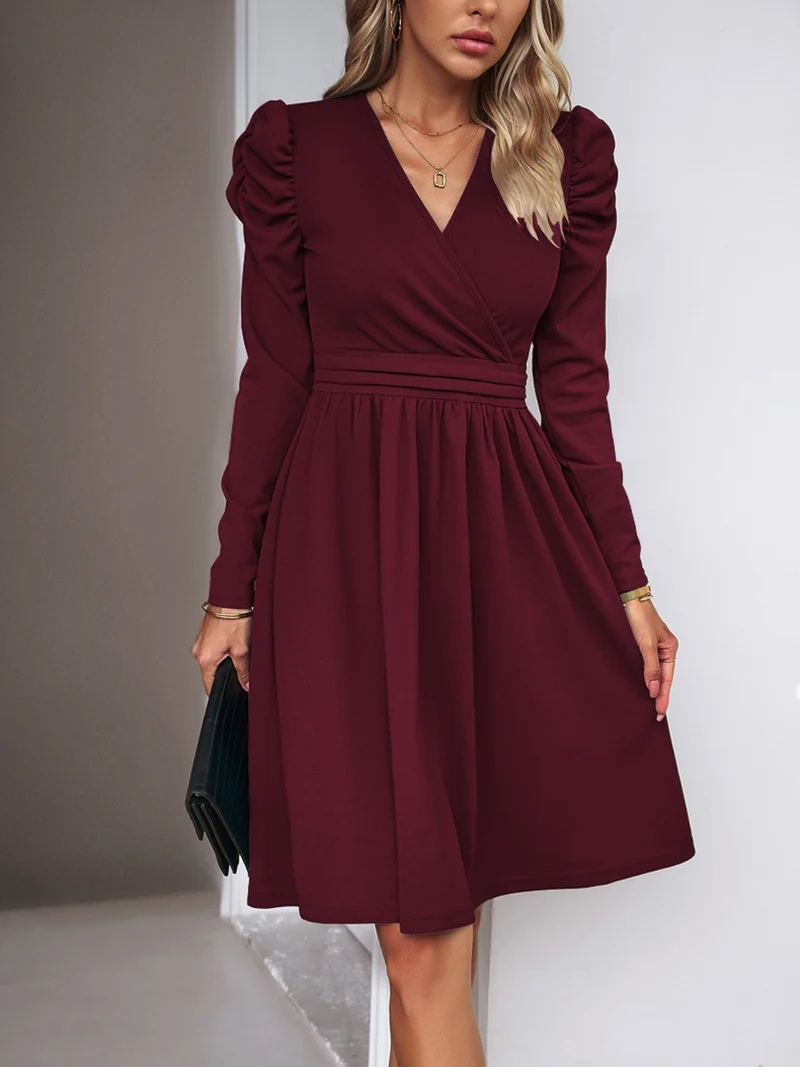 Damen Elegantes Wickelkleid mit Puffärmeln Nord Taschen 1788131704