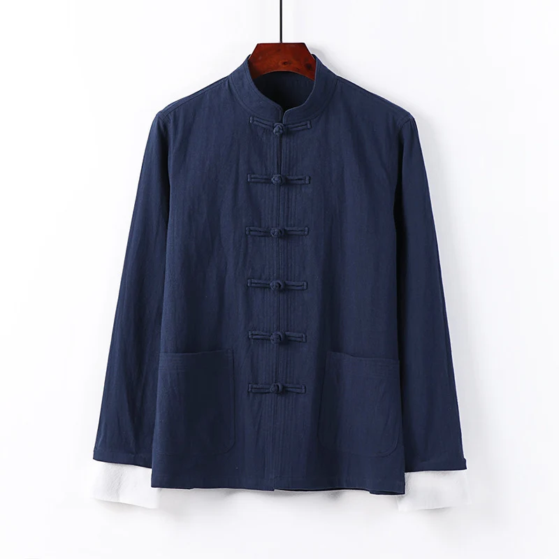 Herren Traditionelle chinesische Tang-Jacke mit Stehkragen und Knotenverschlüssen Nord Taschen
