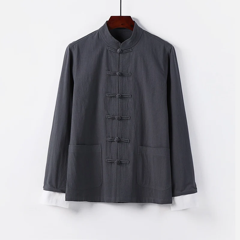 Herren Traditionelle chinesische Tang-Jacke mit Stehkragen und Knotenverschlüssen Nord Taschen