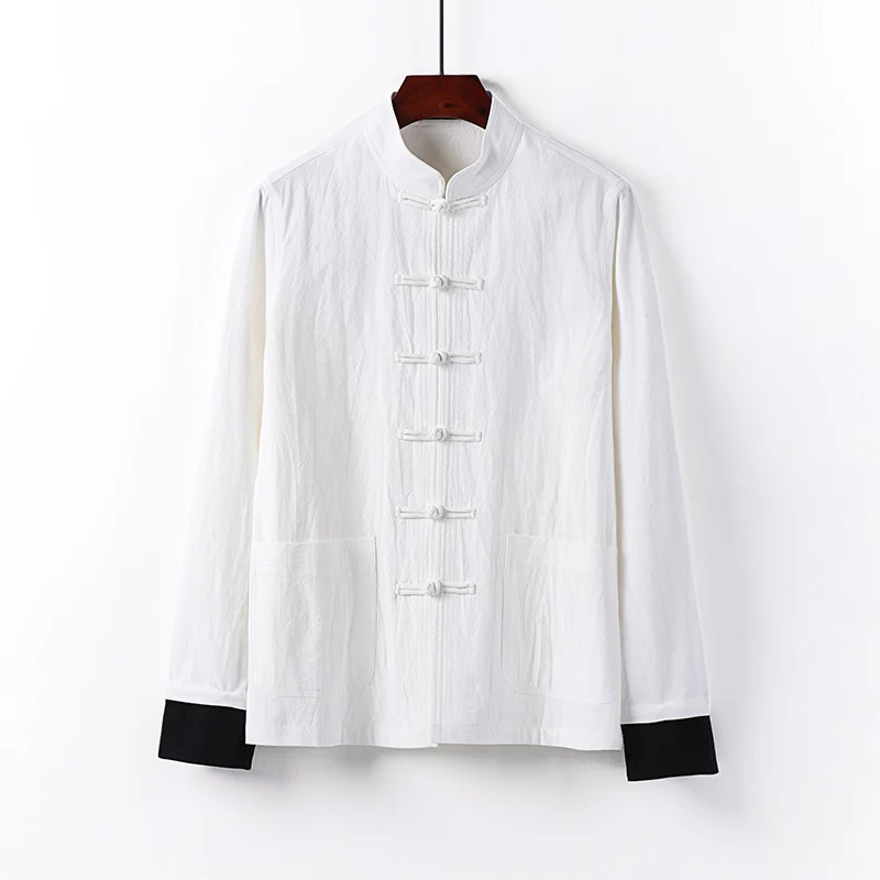 Herren Traditionelle chinesische Tang-Jacke mit Stehkragen und Knotenverschlüssen Nord Taschen