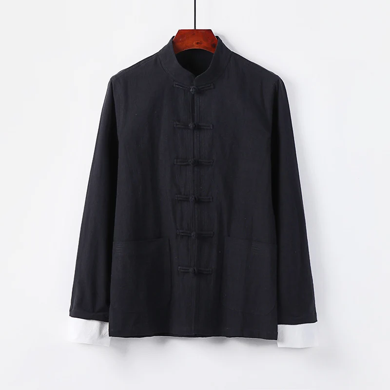 Herren Traditionelle chinesische Tang-Jacke mit Stehkragen und Knotenverschlüssen Nord Taschen