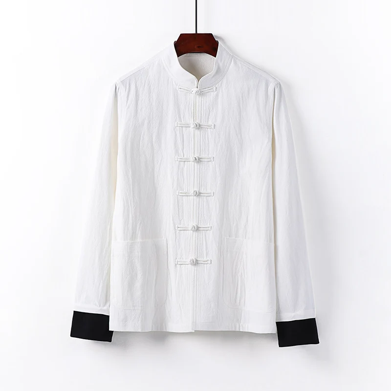 Herren Traditionelle chinesische Tang-Jacke mit Stehkragen und Knotenverschlüssen Nord Taschen