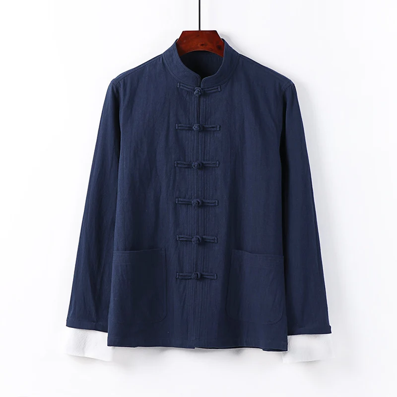 Herren Traditionelle chinesische Tang-Jacke mit Stehkragen und Knotenverschlüssen Nord Taschen