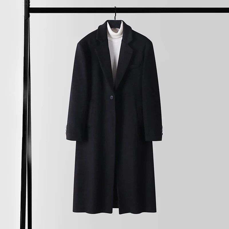 Herren Taillierter Wollmix-Longcoat mit Schalkragen und Ein-Knopf-Verschluss Nord Taschen