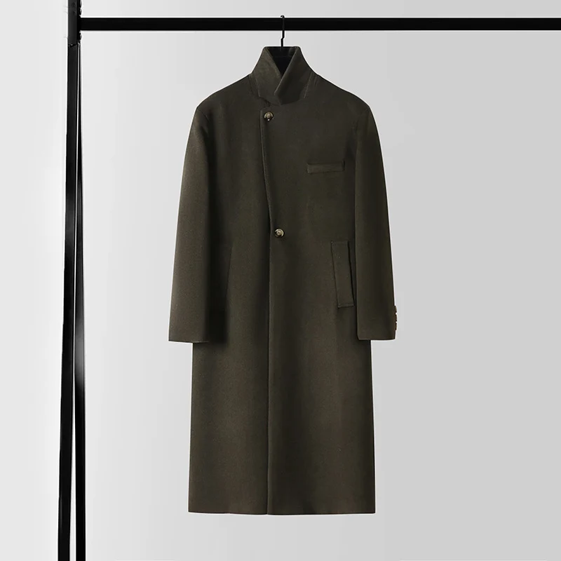 Herren Taillierter Wollmix-Longcoat mit Schalkragen und Ein-Knopf-Verschluss Nord Taschen