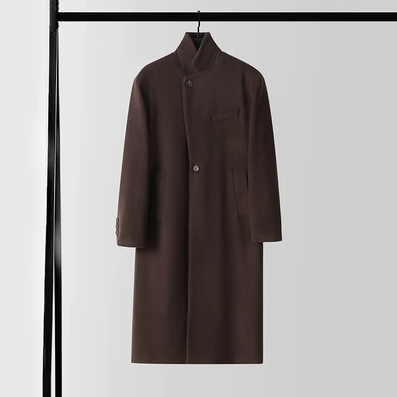 Herren Taillierter Wollmix-Longcoat mit Schalkragen und Ein-Knopf-Verschluss Nord Taschen