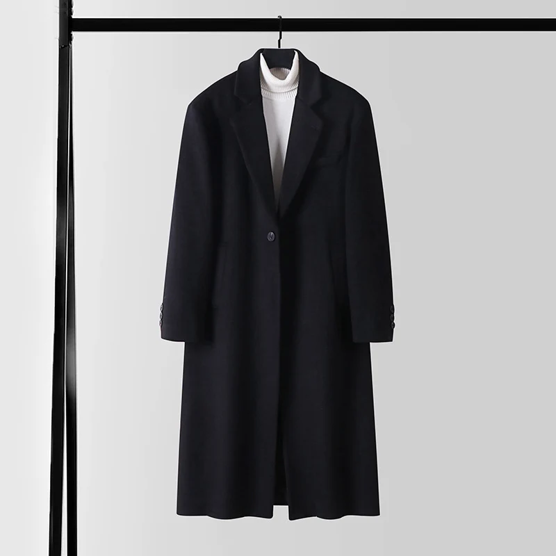 Herren Taillierter Wollmix-Longcoat mit Schalkragen und Ein-Knopf-Verschluss Nord Taschen