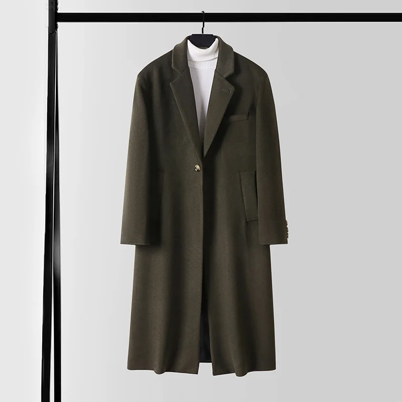 Herren Taillierter Wollmix-Longcoat mit Schalkragen und Ein-Knopf-Verschluss Nord Taschen