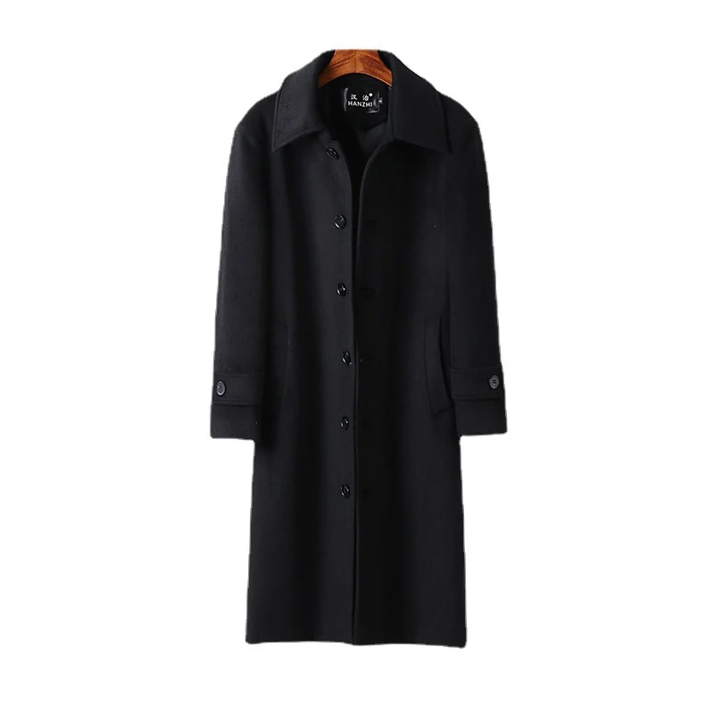 Herren taillierter Maxilanger Wollmix‑Mantel mit Bindegürtel und Kentkragen Nord Taschen