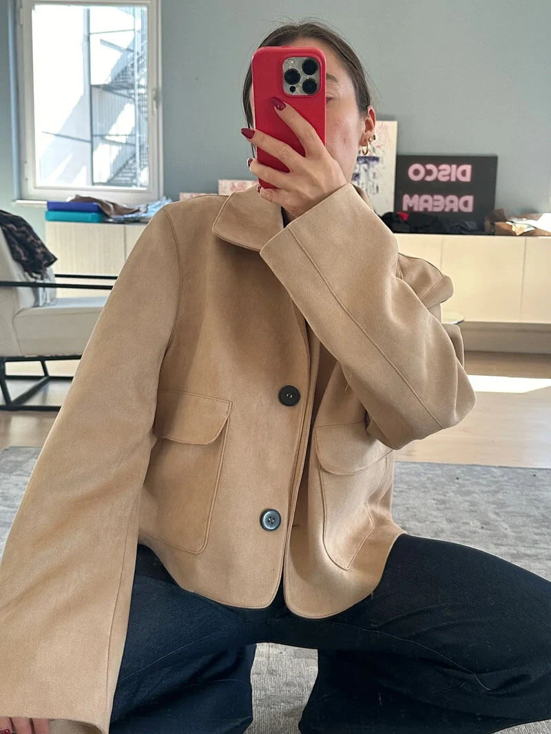 Wildlederjacke Klassische Kurzjacke mit Taschen