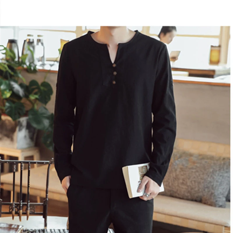 Herren Langärmeliges Henley-Loungewear-Oberteil mit Stehkragen und dekorativer Knopfleiste Nord Taschen