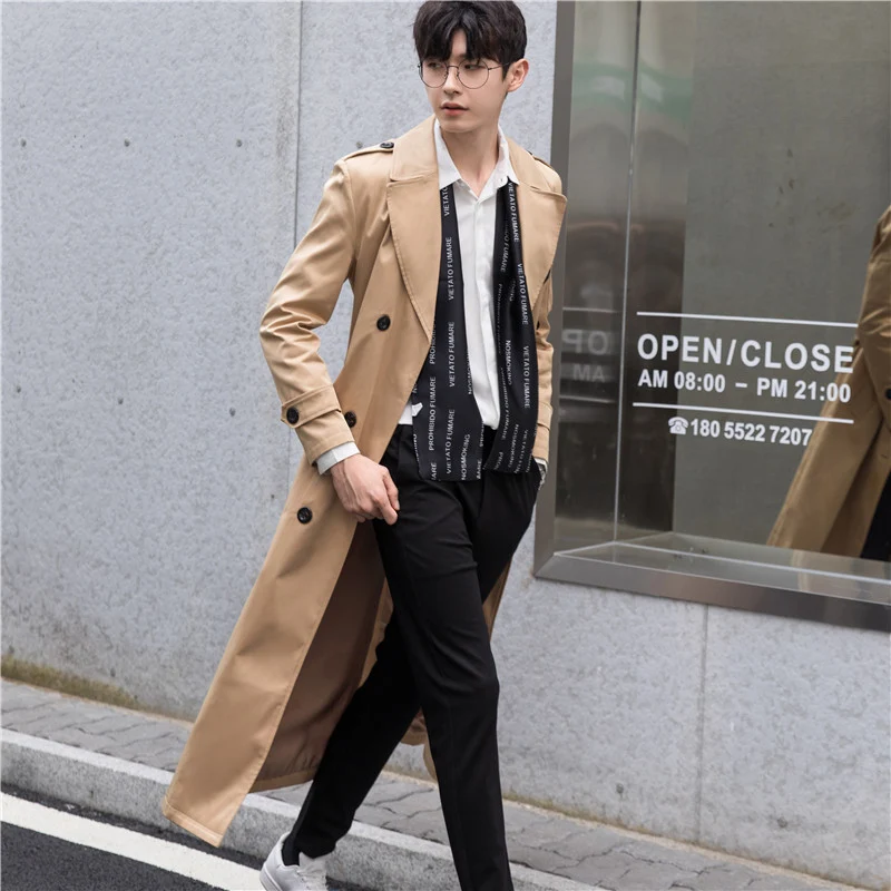 Herren Lang geschnittener Trenchcoat im modernen Citystil mit Ärmel-Reißverschluss und Schalkragen Nord Taschen