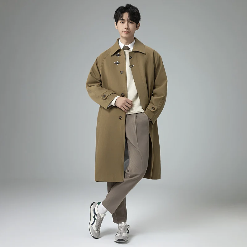 Herren Lang geschnittener Mantel im modernen Duffle‑Stil mit Knebelverschlüssen und gestreiftem Innenfutter Nord Taschen