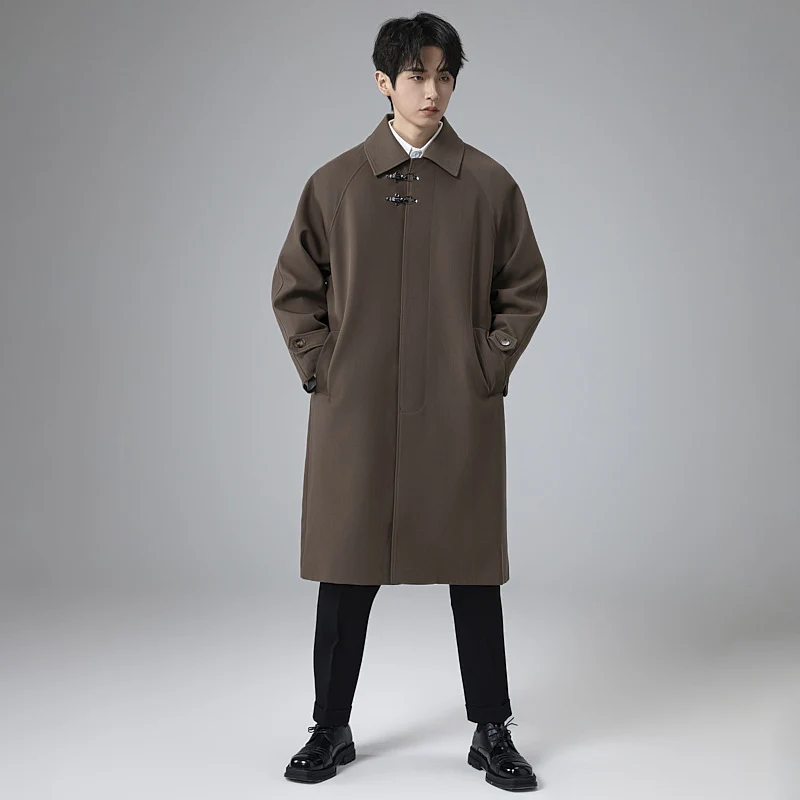 Herren Lang geschnittener Mantel im modernen Duffle‑Stil mit Knebelverschlüssen und gestreiftem Innenfutter Nord Taschen