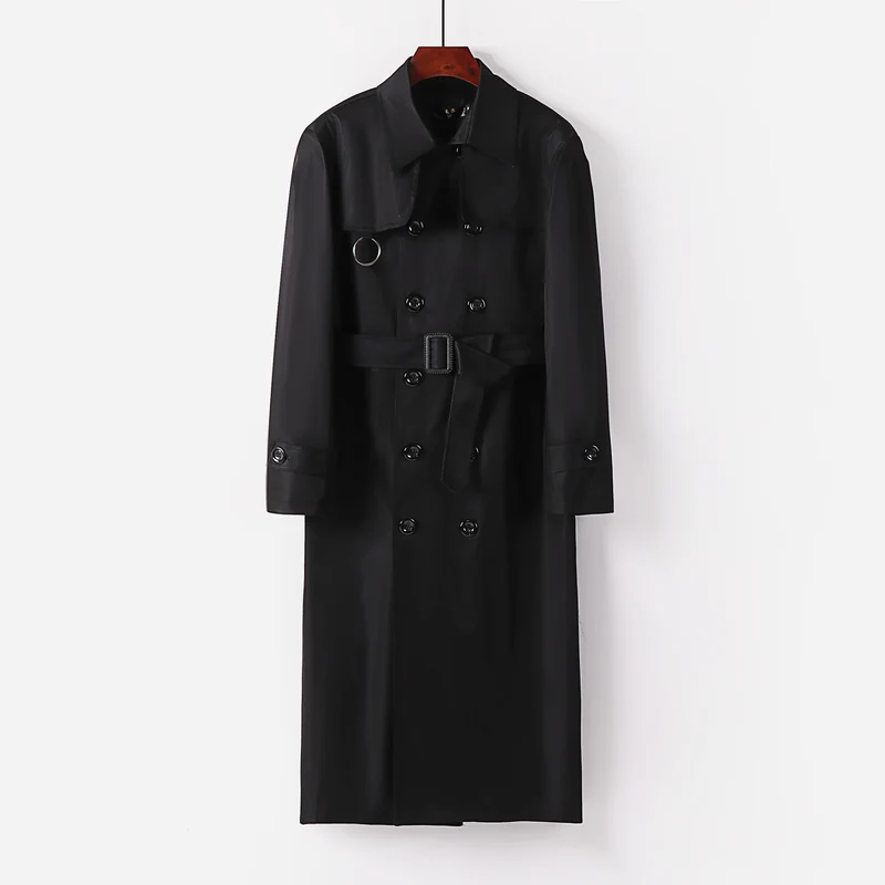 Herren Lang geschnittener Doppelbrust-Trench mit Taillengürtel und dekorativem Ringdetail Nord Taschen