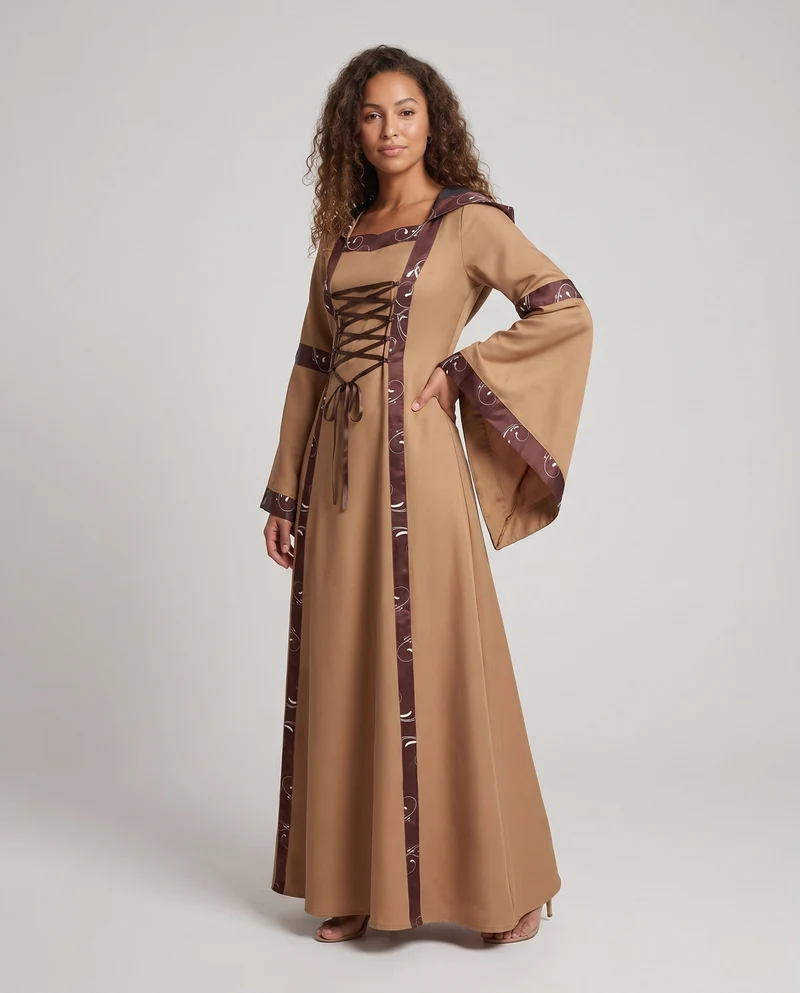 Damen elegantes Maxi-Kleid mit weitem Ärmel und Spitzenverzierungen Nord Taschen