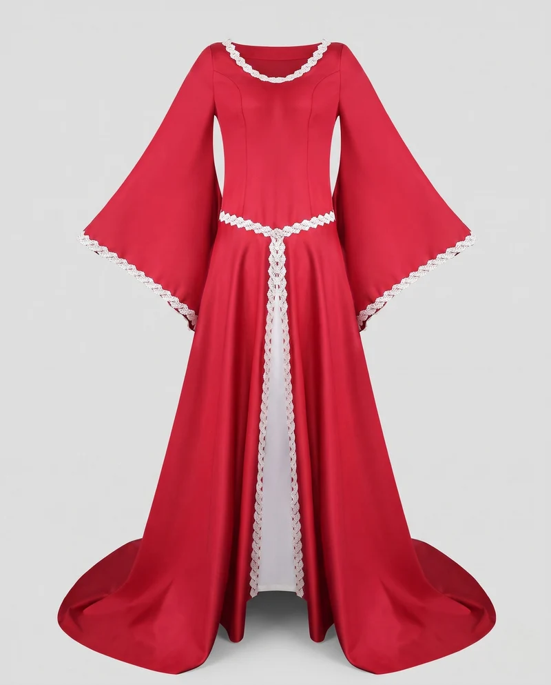 Damen elegantes Maxi-Kleid mit weitem Ärmel und Spitzenverzierungen Nord Taschen