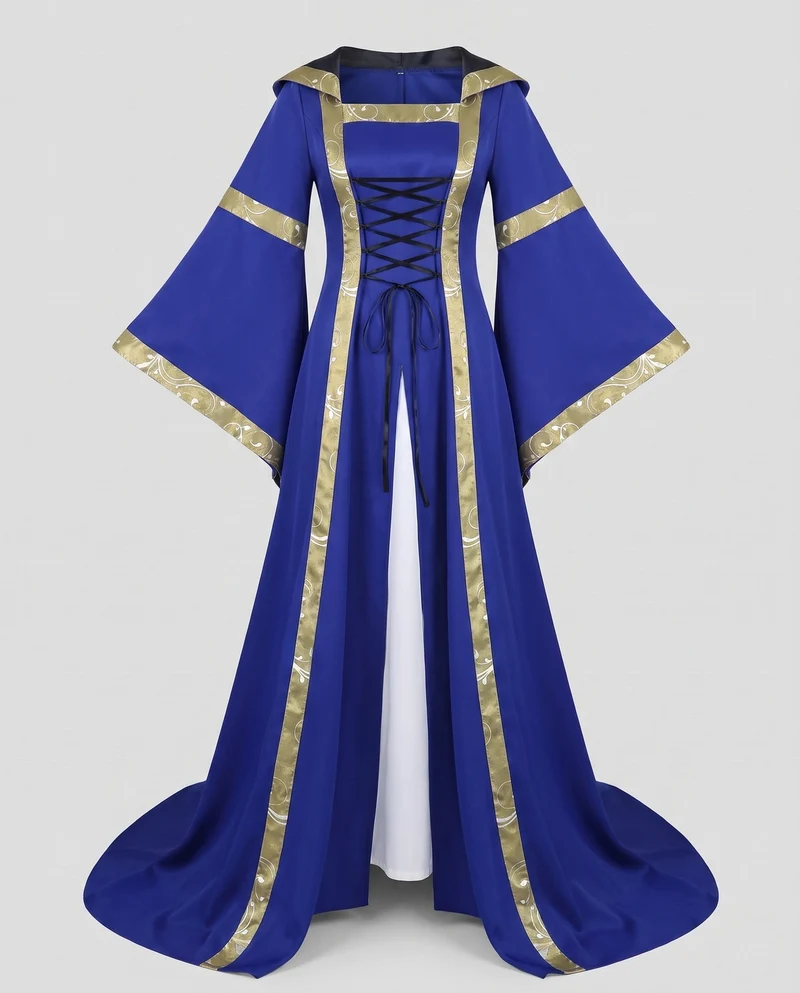 Damen elegantes Maxi-Kleid mit weitem Ärmel und Spitzenverzierungen Nord Taschen