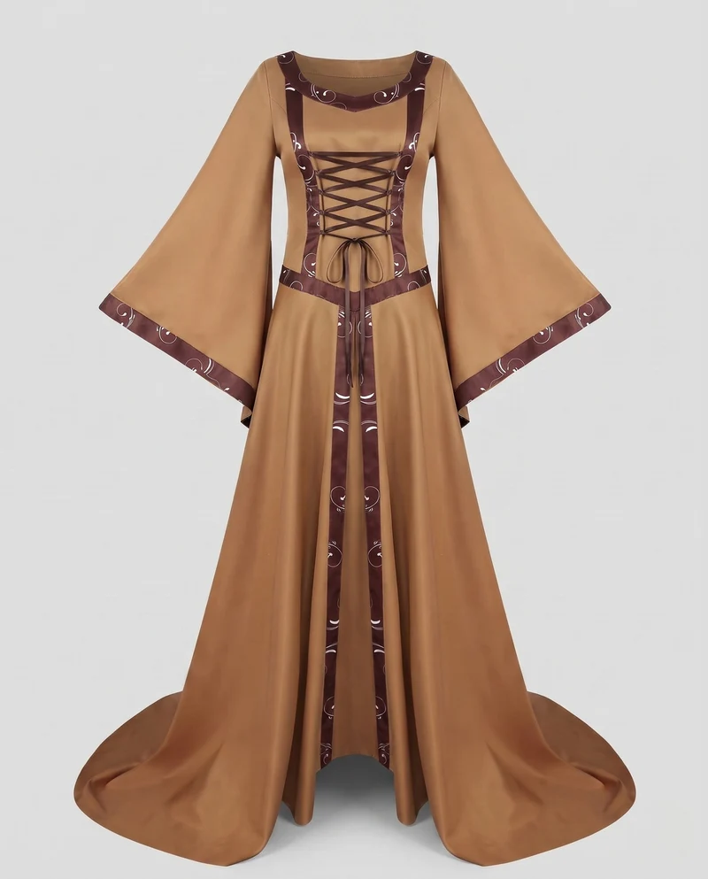 Damen elegantes Maxi-Kleid mit weitem Ärmel und Spitzenverzierungen Nord Taschen