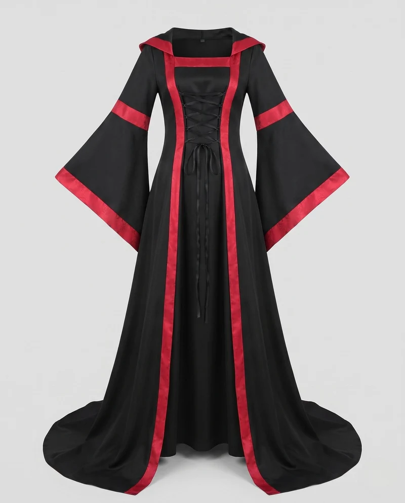 Damen elegantes Maxi-Kleid mit weitem Ärmel und Spitzenverzierungen Nord Taschen