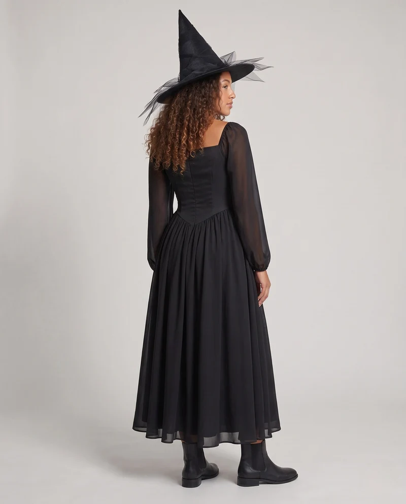 Damen Hexenkleid mit transparenten Ärmeln und verzierter Kapuze Nord Taschen