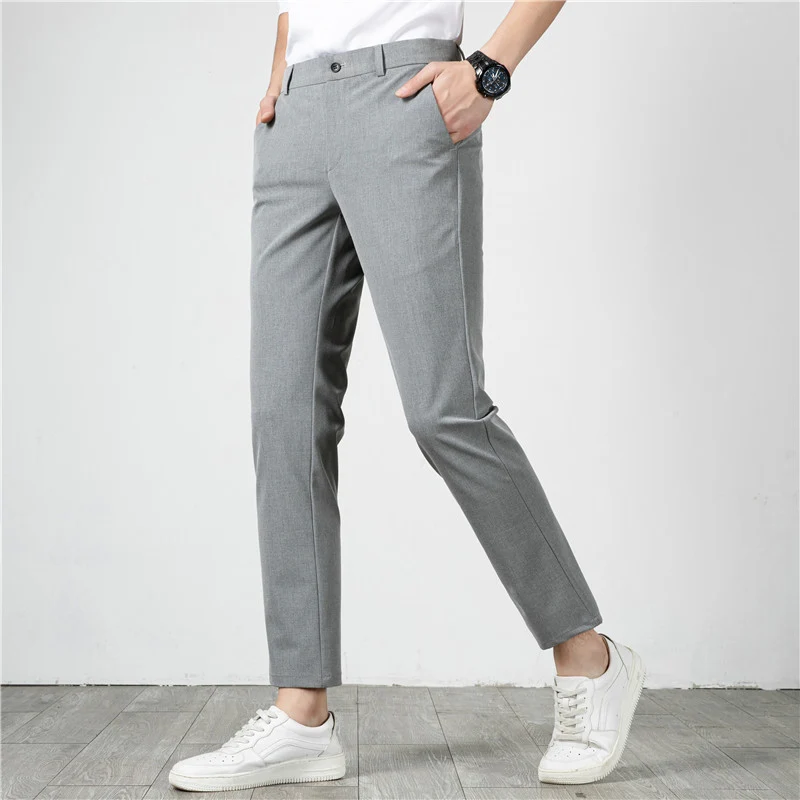 Herren Slim-Fit Stretch-Anzughose mit schmaler Knöchellänge Nord Taschen