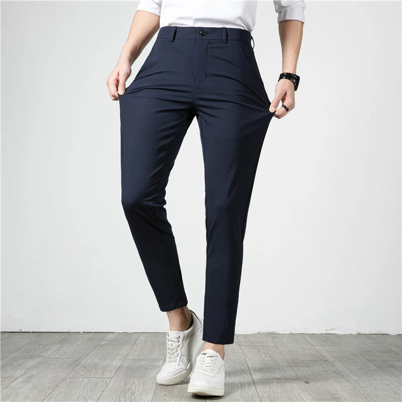 Herren Slim-Fit Stretch-Anzughose mit schmaler Knöchellänge Nord Taschen