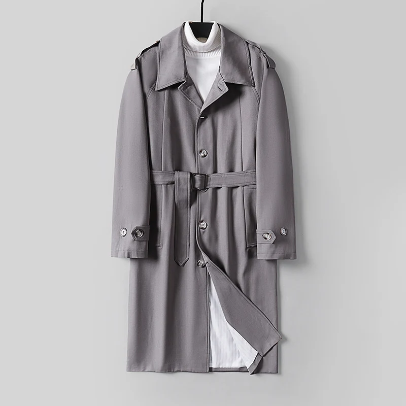 Herren Schlichter Twill-Trenchcoat mit verstellbarem Taillengürtel und Schulterpatten Nord Taschen