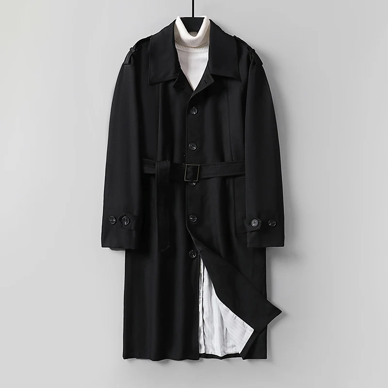 Herren Schlichter Twill-Trenchcoat mit verstellbarem Taillengürtel und Schulterpatten Nord Taschen