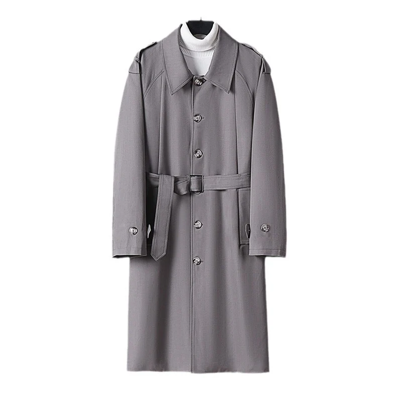 Herren Schlichter Twill-Trenchcoat mit verstellbarem Taillengürtel und Schulterpatten Nord Taschen