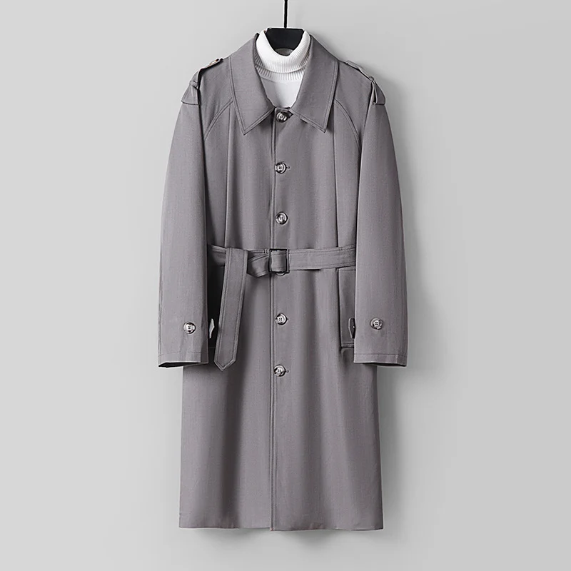 Herren Schlichter Twill-Trenchcoat mit verstellbarem Taillengürtel und Schulterpatten Nord Taschen