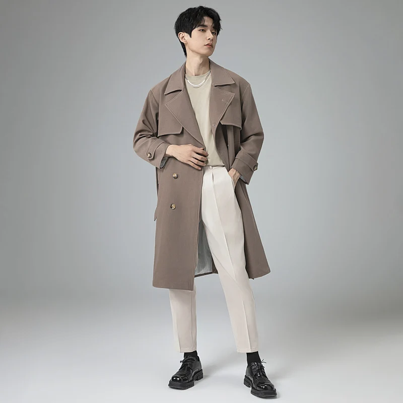 Herren Oversized Doppelreihiger Wollmix-Trenchcoat mit Schalkragen und Überschlagblende Nord Taschen