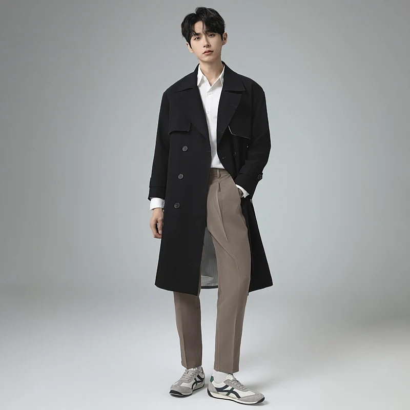 Herren Oversized Doppelreihiger Wollmix-Trenchcoat mit Schalkragen und Überschlagblende Nord Taschen