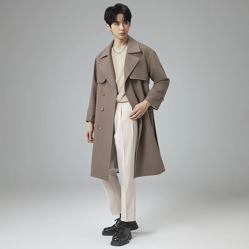 Herren Oversized Doppelreihiger Wollmix-Trenchcoat mit Schalkragen und Überschlagblende Nord Taschen