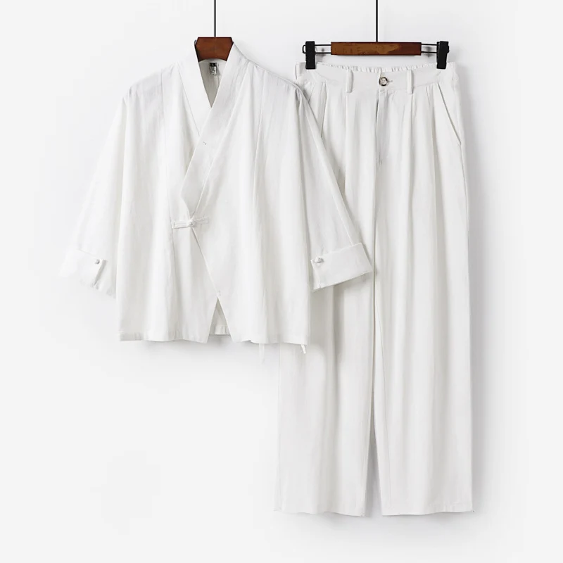 Herren Modernes Zen-Loungewear-Set aus Leichtem Material mit Kurz-Kimono und tailliert-zulaufender Bundhose Nord Taschen