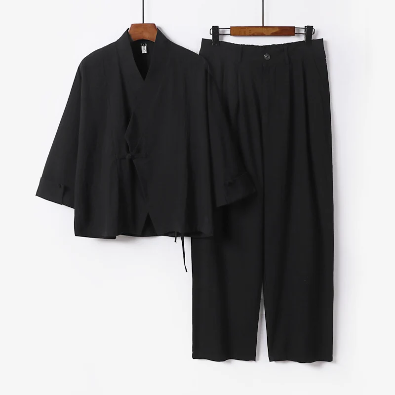 Herren Modernes Zen-Loungewear-Set aus Leichtem Material mit Kurz-Kimono und tailliert-zulaufender Bundhose Nord Taschen