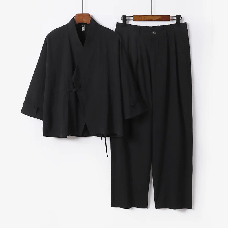 Herren Modernes Zen-Loungewear-Set aus Leichtem Material mit Kurz-Kimono und tailliert-zulaufender Bundhose Nord Taschen