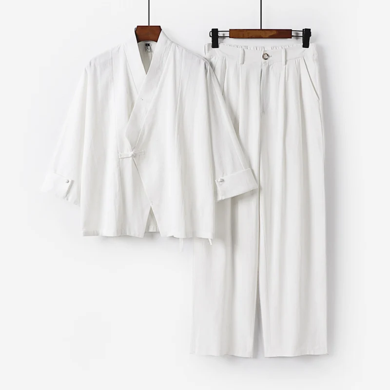 Herren Modernes Zen-Loungewear-Set aus Leichtem Material mit Kurz-Kimono und tailliert-zulaufender Bundhose Nord Taschen