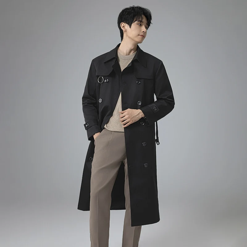 Herren Moderner Tech-Trenchcoat mit Doppelreihiger Knopfleiste, Bindegürtel und dezenten Ringdetails Nord Taschen